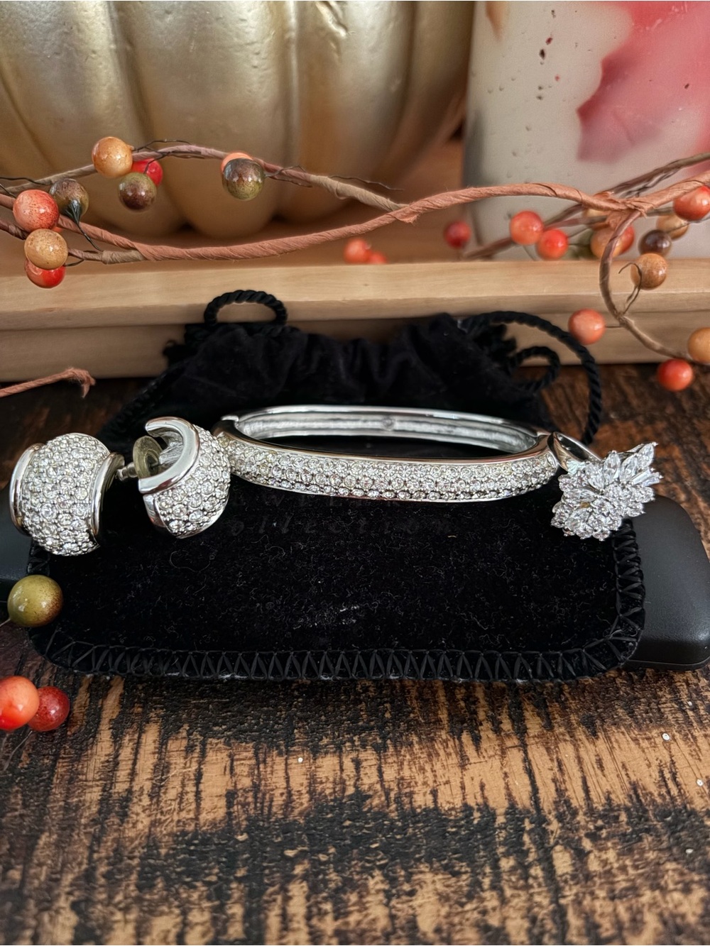 Swarovski Silver Crystal Pavé Bracelet with Matching Earrings